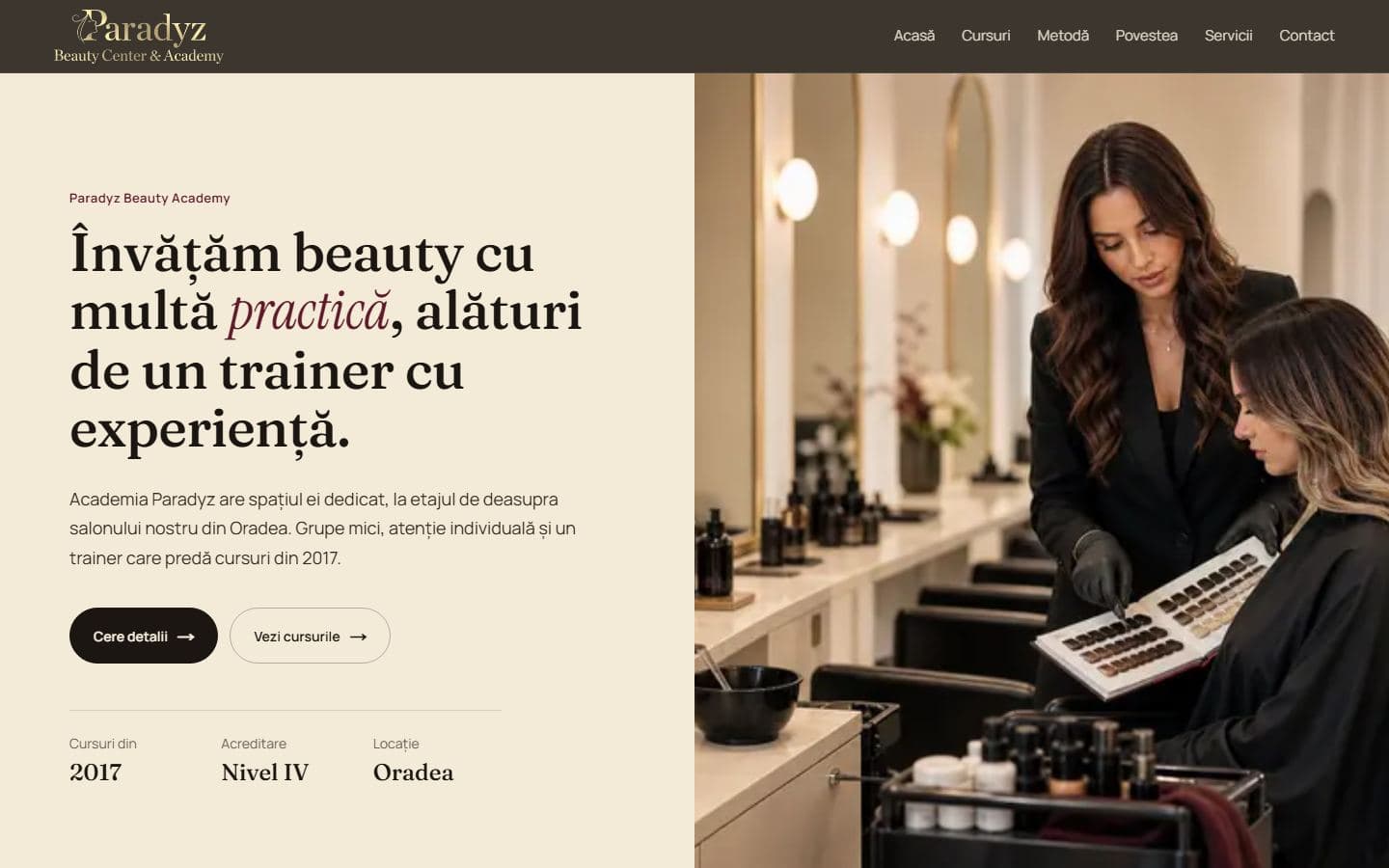 Paradyz Beauty Academy desktop view